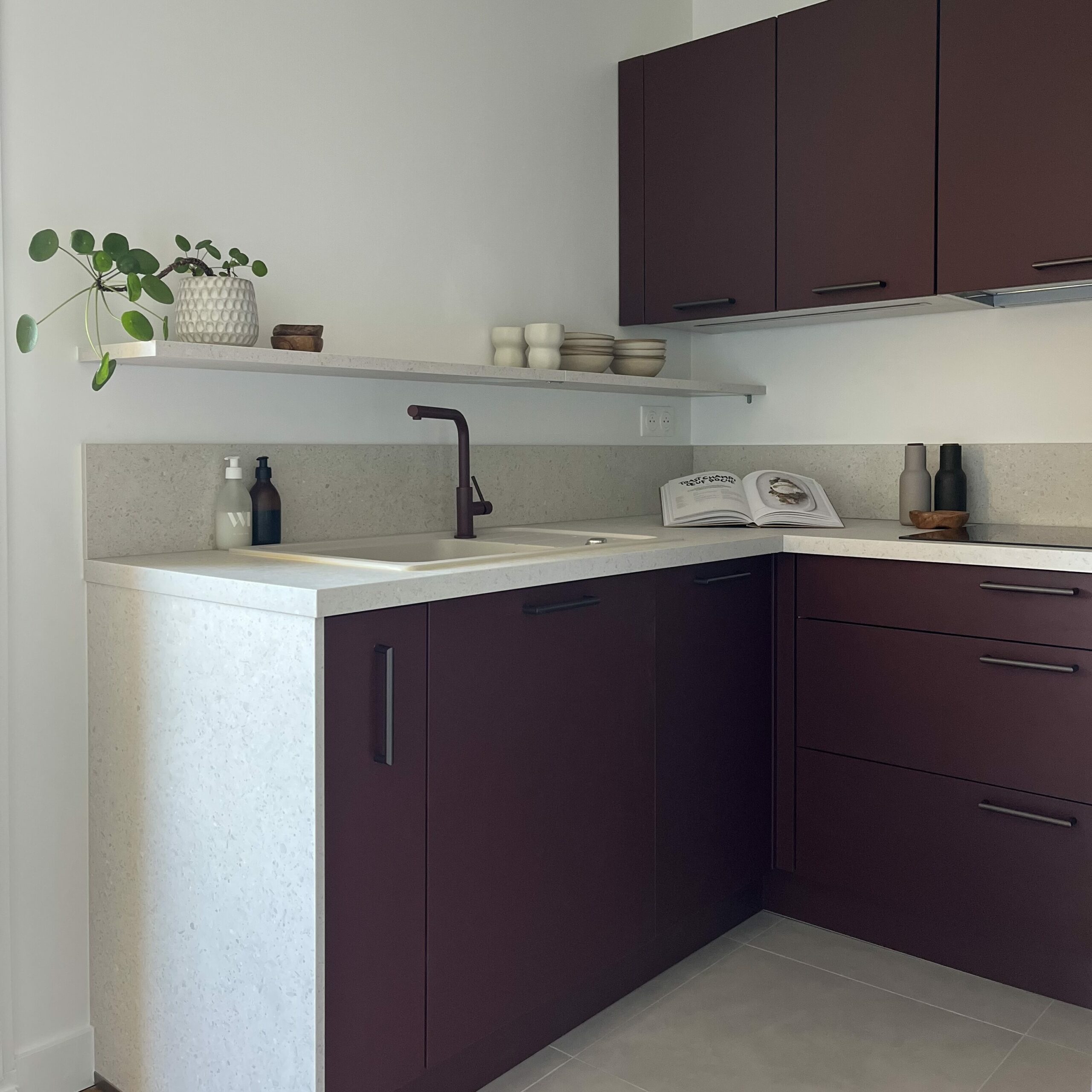 Cuisine couleur beige et lie de vin moderne